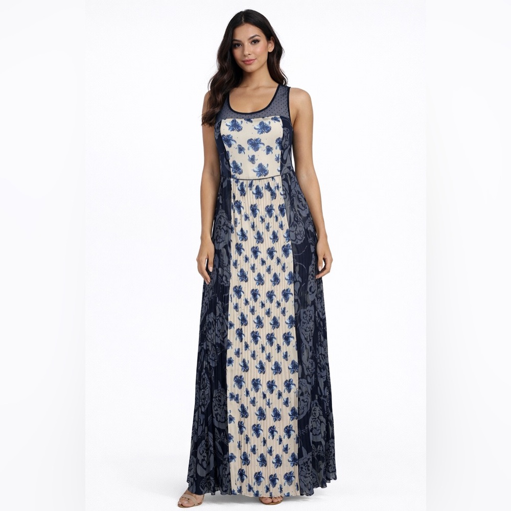 Sundance‎ Blue Floral Maxi Dress Mesh Yoke Boho Romantic